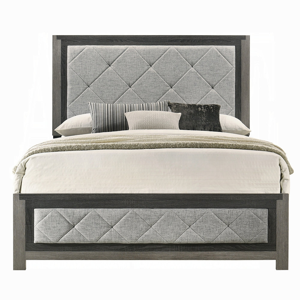 Modern Transitional Gray Finish 1pc King Size Panel Bed Tufted Headboard Footboard Wooden Bedroom Furniture