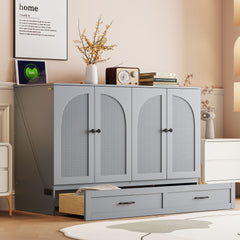 Full Size Murphy Bed with Large Drawers, Gray