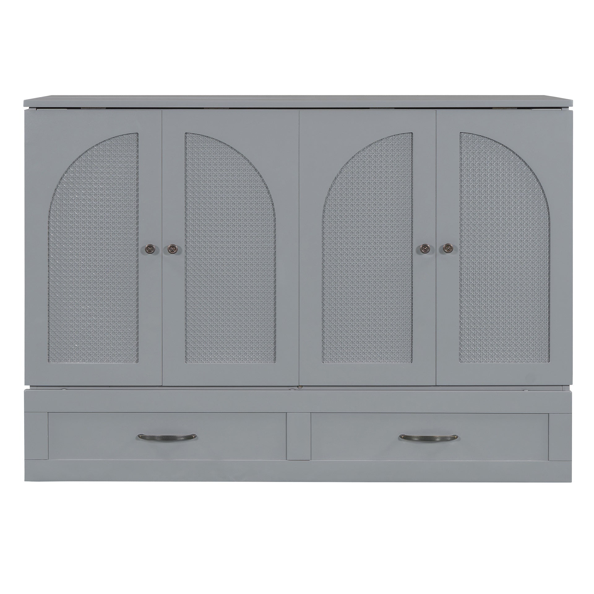 Full Size Murphy Bed with Large Drawers, Gray