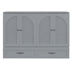 Full Size Murphy Bed with Large Drawers, Gray