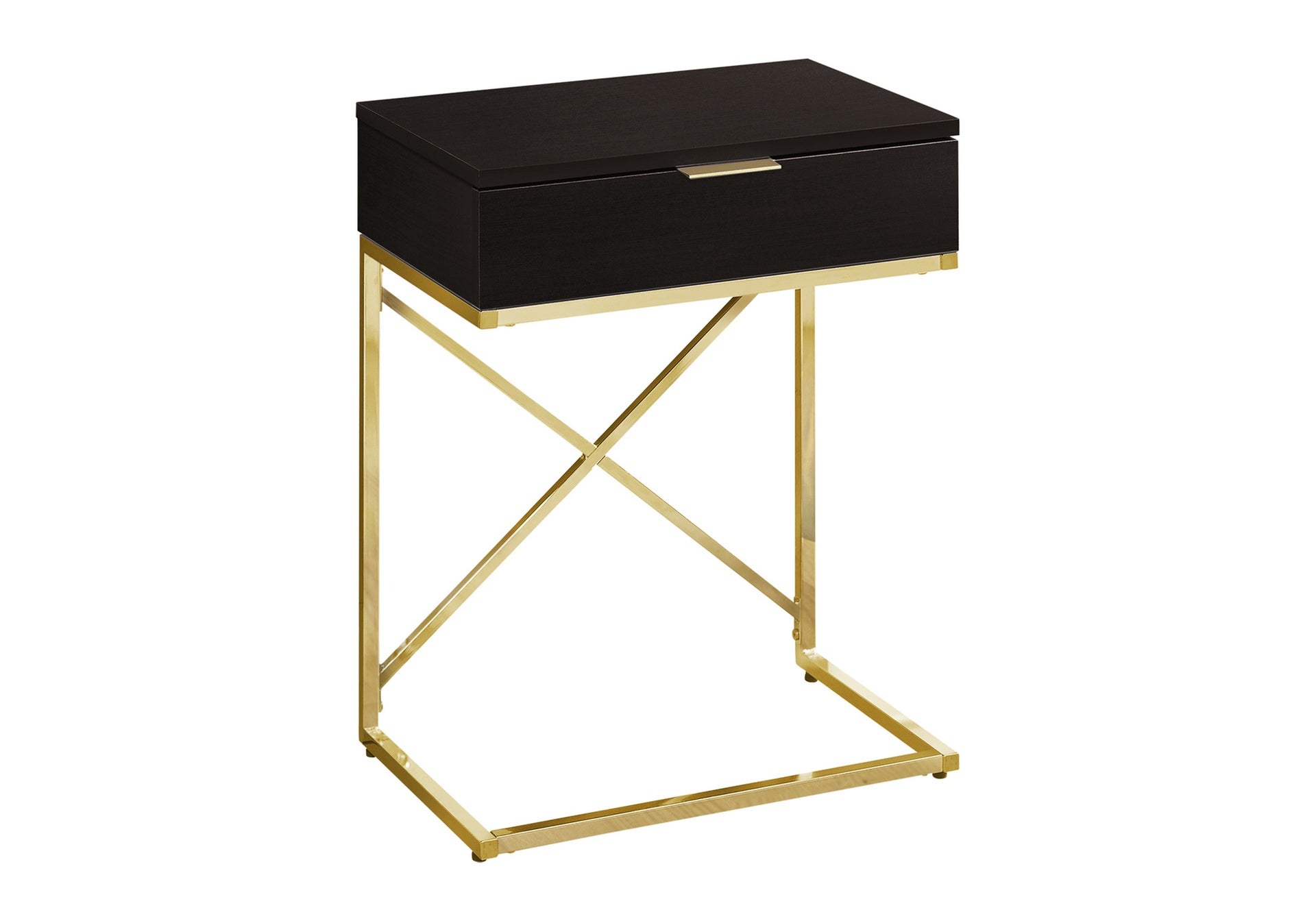 Accent Table, Side, End, Nightstand, Lamp, Storage Drawer, Living Room, Bedroom, Brown Laminate, Gold Metal, Contemporary, Modern