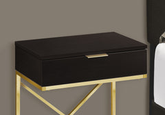Accent Table, Side, End, Nightstand, Lamp, Storage Drawer, Living Room, Bedroom, Brown Laminate, Gold Metal, Contemporary, Modern