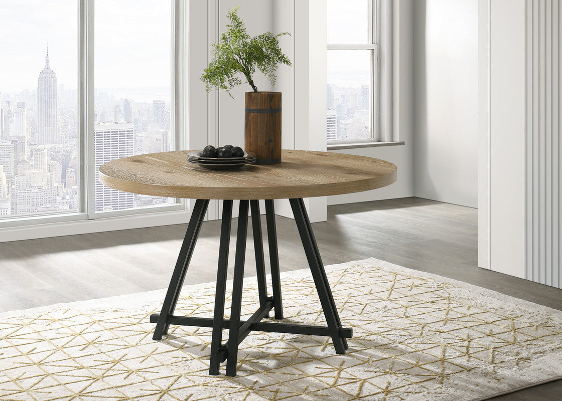 Tiziano Oak Finish 47" Round Dining Table with Metal Base