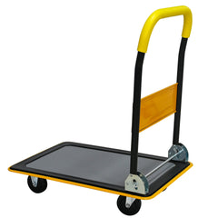 Flatbed Cart, 330lbs Heavy Duty Capacity Platform Hand Truck 360 Degree Swivel Wheels Foldable Push Hand Cart for Loading and Storage, Warehouse-Yellow