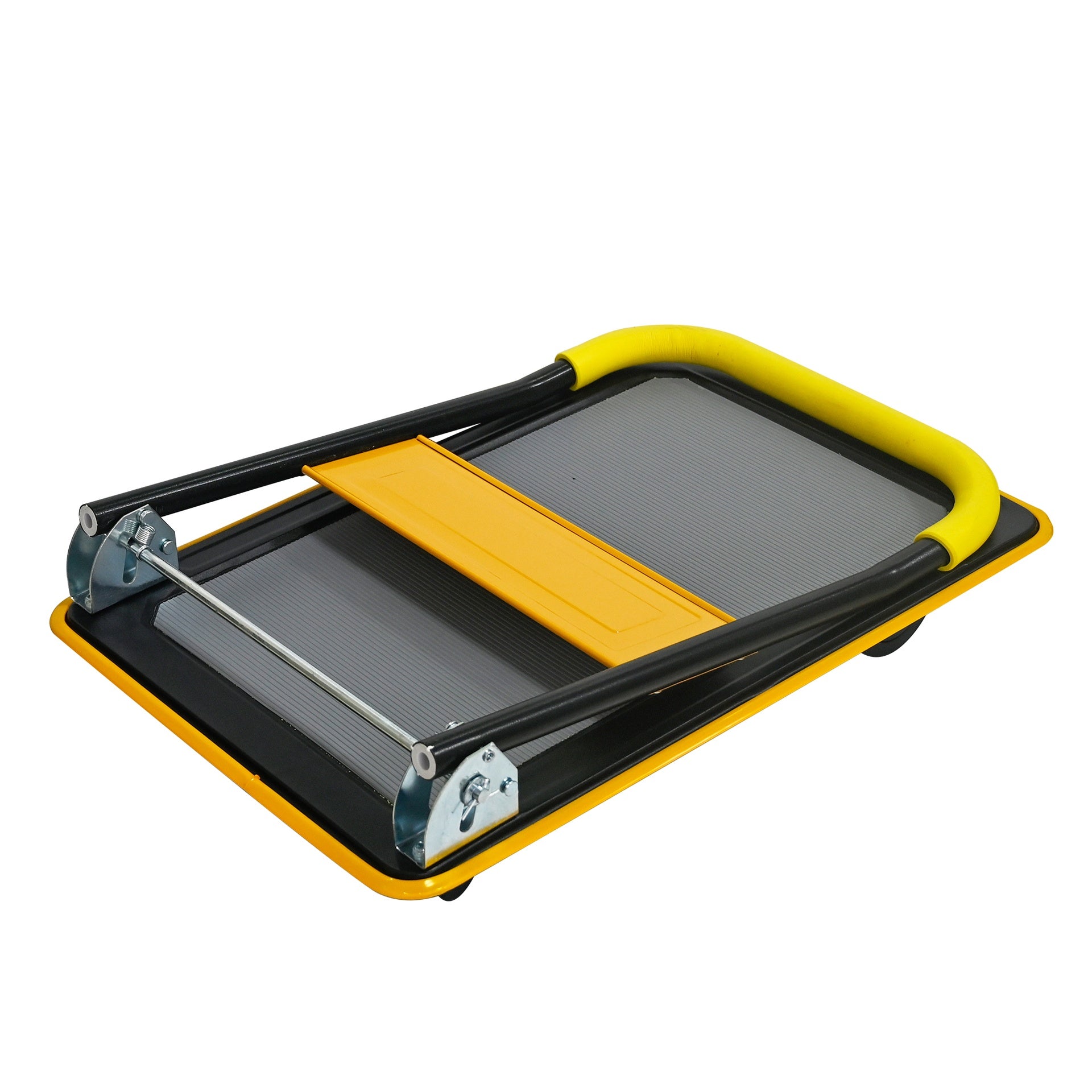Flatbed Cart, 330lbs Heavy Duty Capacity Platform Hand Truck 360 Degree Swivel Wheels Foldable Push Hand Cart for Loading and Storage, Warehouse-Yellow