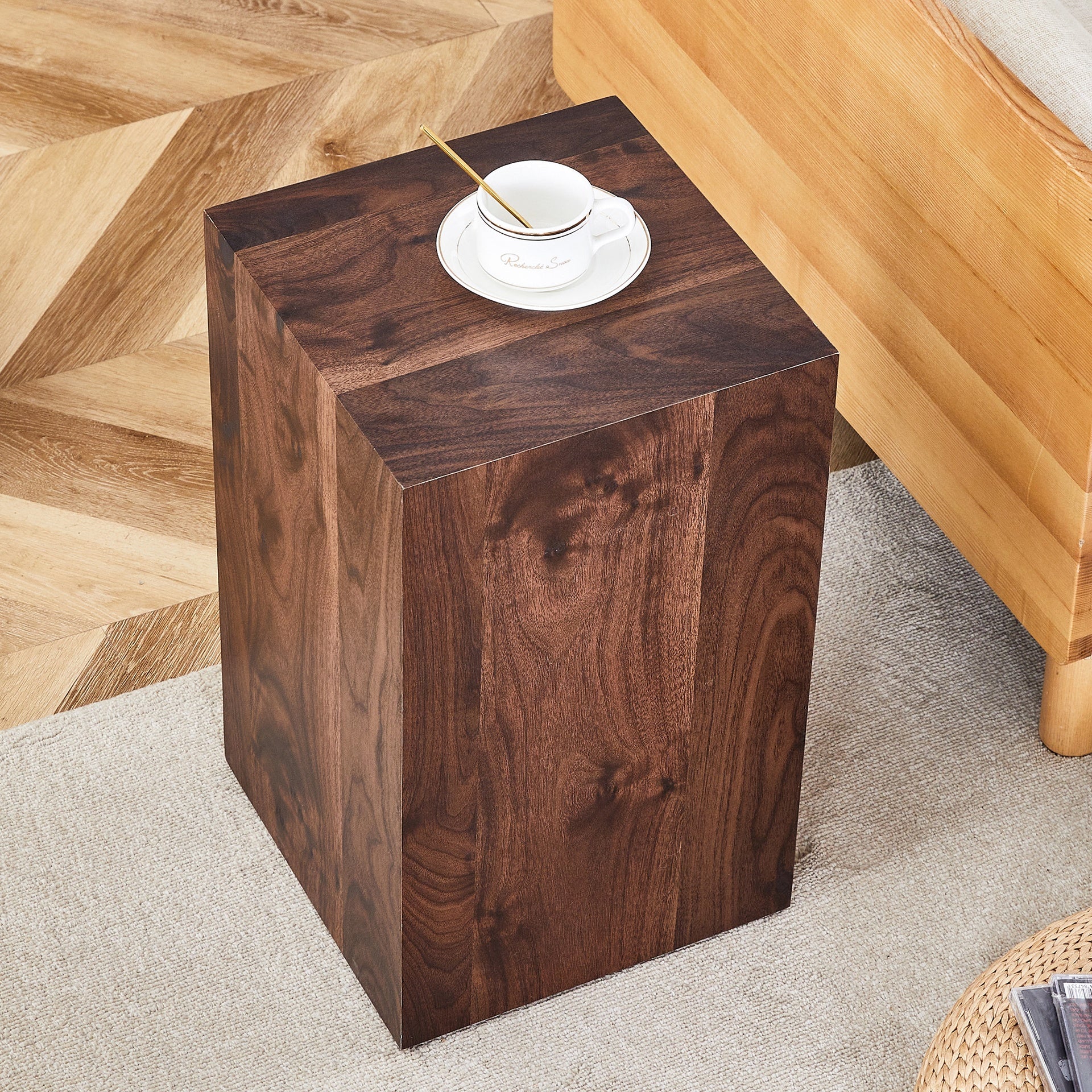 12x12x20 Inch Walnut Wood Grain MDF Coffee Table - Luxurious Design, Perfect Living Room Accent.Fashion texture design coffee table, suitable for various situations and scenes.W1151P231612