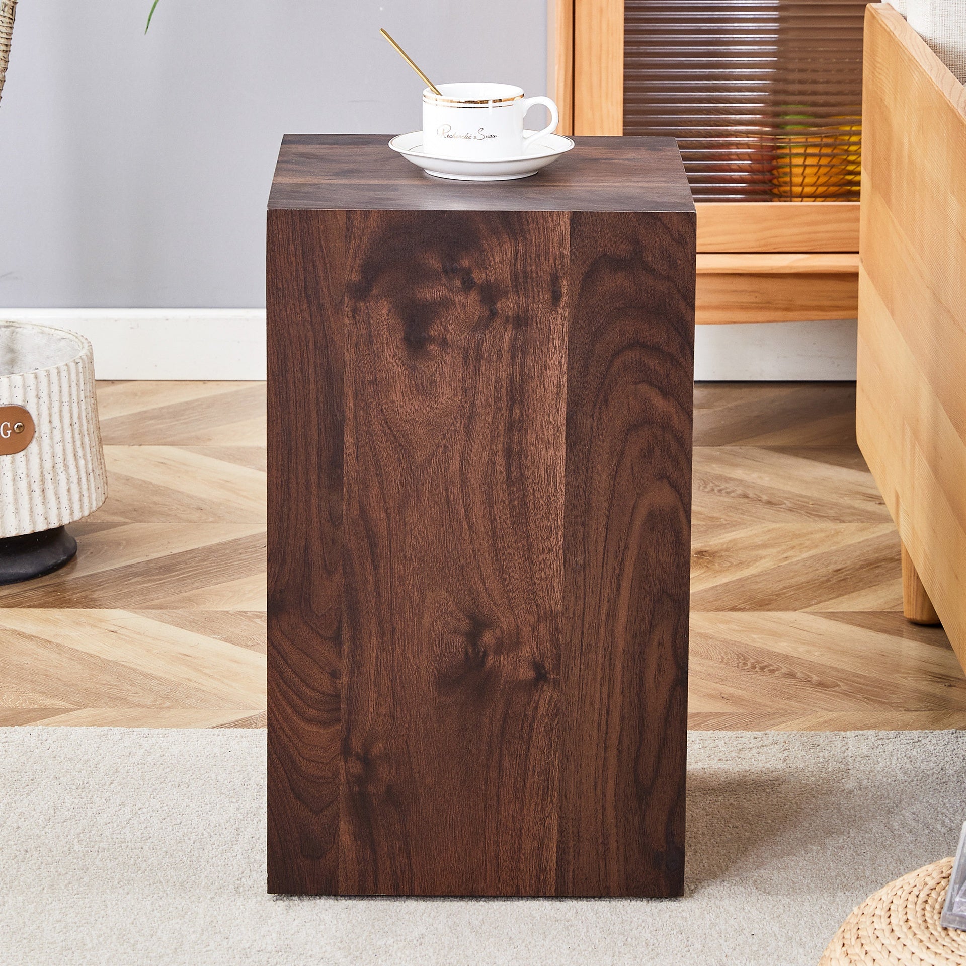 12x12x20 Inch Walnut Wood Grain MDF Coffee Table - Luxurious Design, Perfect Living Room Accent.Fashion texture design coffee table, suitable for various situations and scenes.W1151P231612