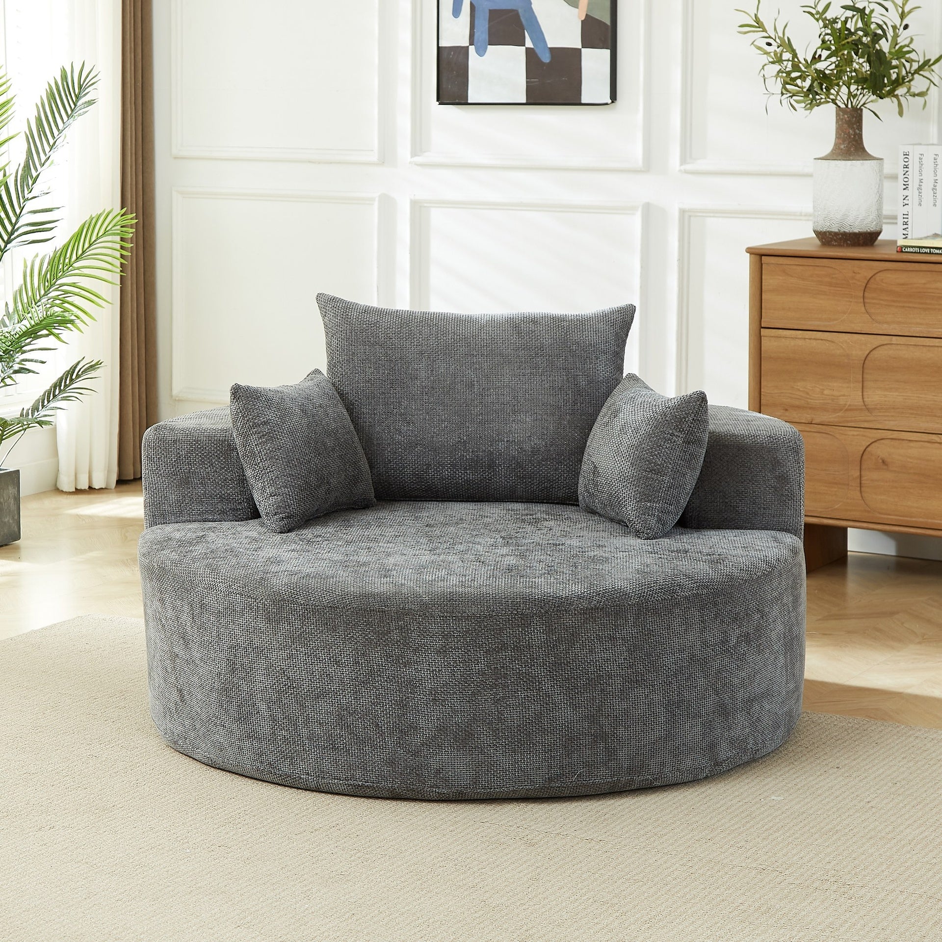 55'L Chenille Sponge single sofa,No Assembly Required,Fluffy Modern Sleeper Chair for Living room, Bedroom, Lounge and Projection Room(Not a swivel chair.)