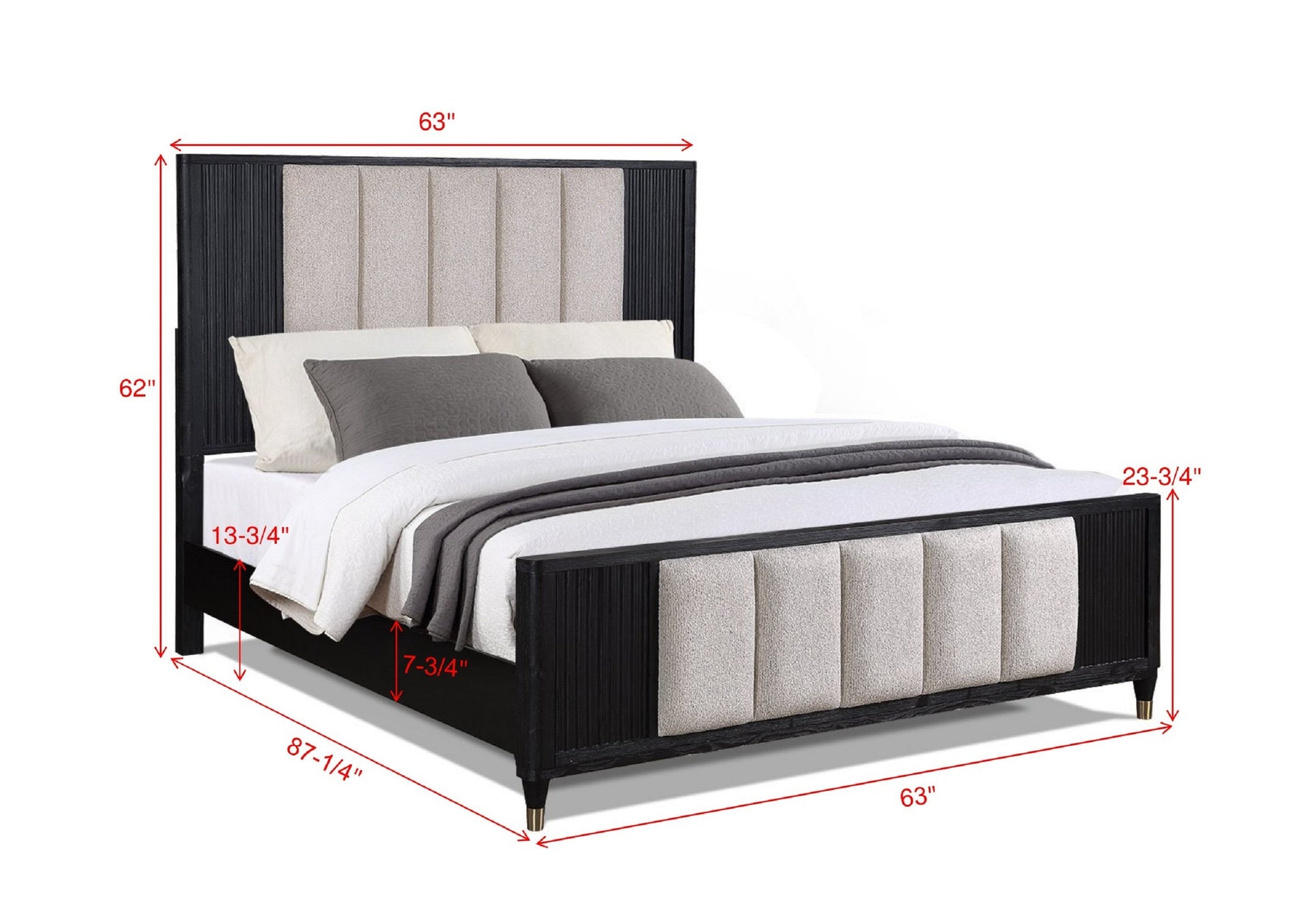 Stylish Paneled High Headboard Textured Accents Clean Lines Finish 1pc Queen Size Bed Black White