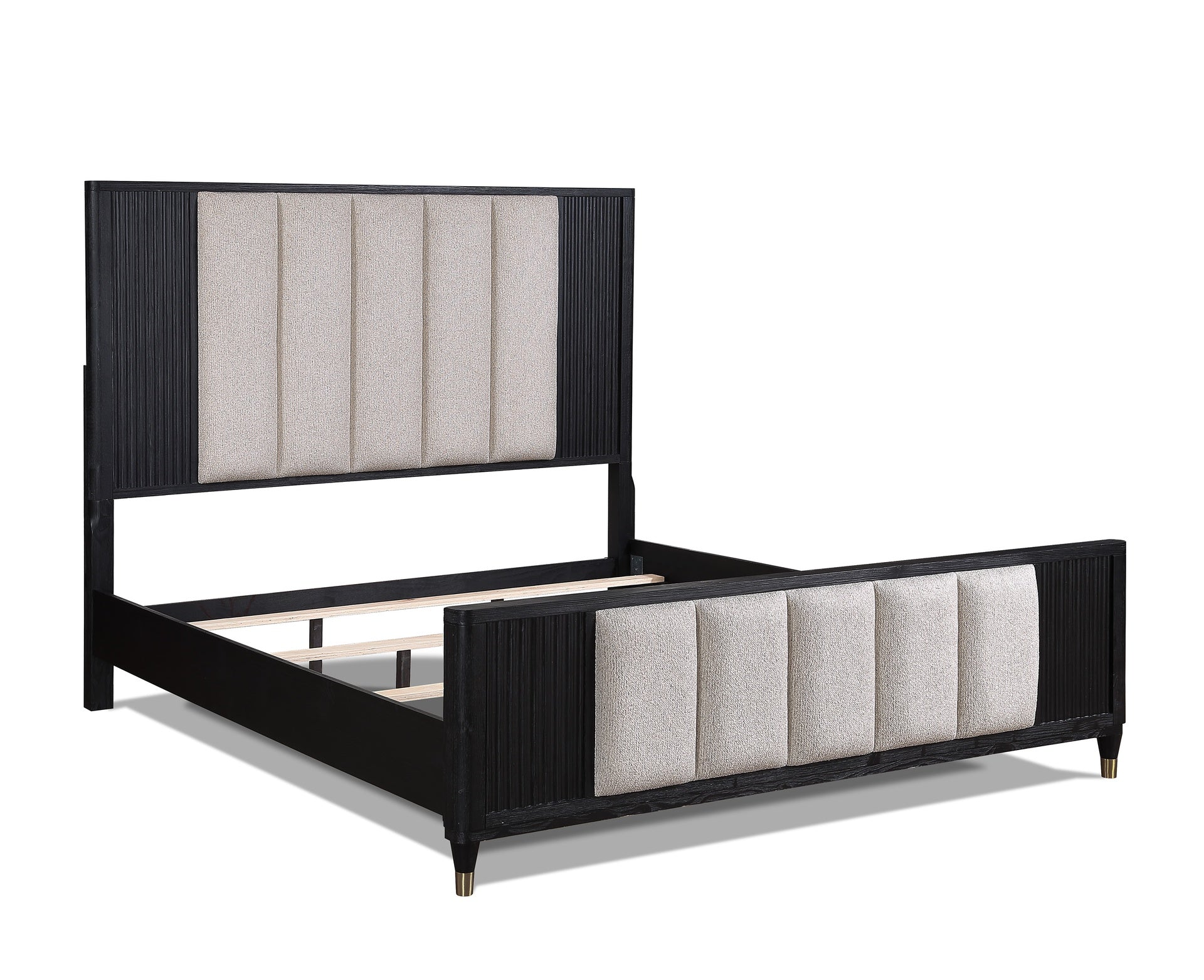 Stylish Paneled High Headboard Textured Accents Clean Lines Finish 1pc Queen Size Bed Black White