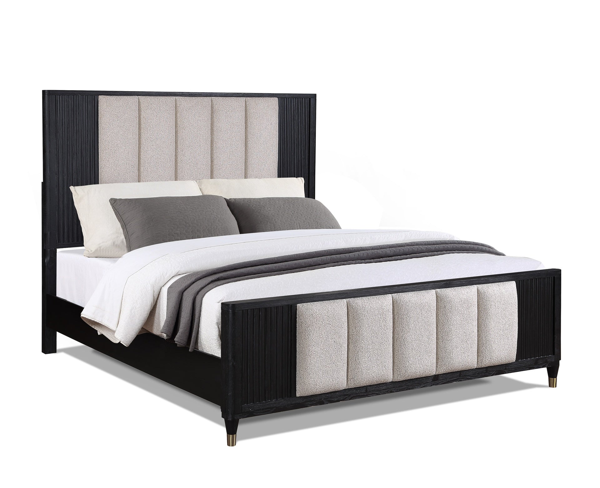 Stylish Paneled High Headboard Textured Accents Clean Lines Finish 1pc Queen Size Bed Black White