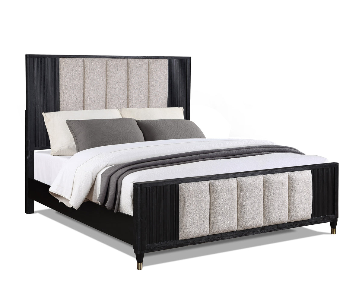 Stylish Paneled High Headboard Textured Accents Clean Lines Finish 1pc Queen Size Bed Black White