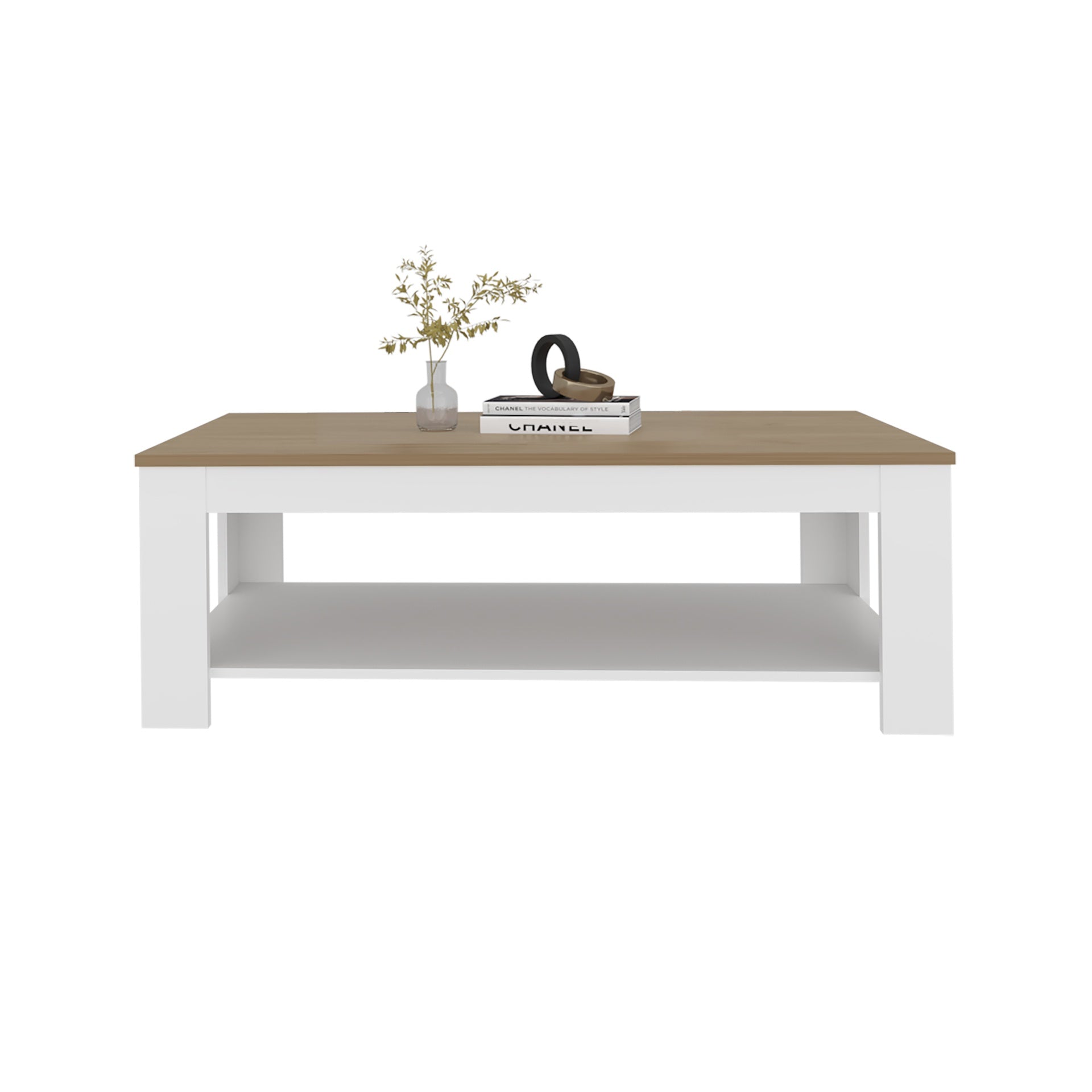 Coffee Table 16.20" H, 1 Shelf, White / Natural Oak - Living Room
