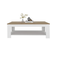 Coffee Table 16.20" H, 1 Shelf, White / Natural Oak - Living Room