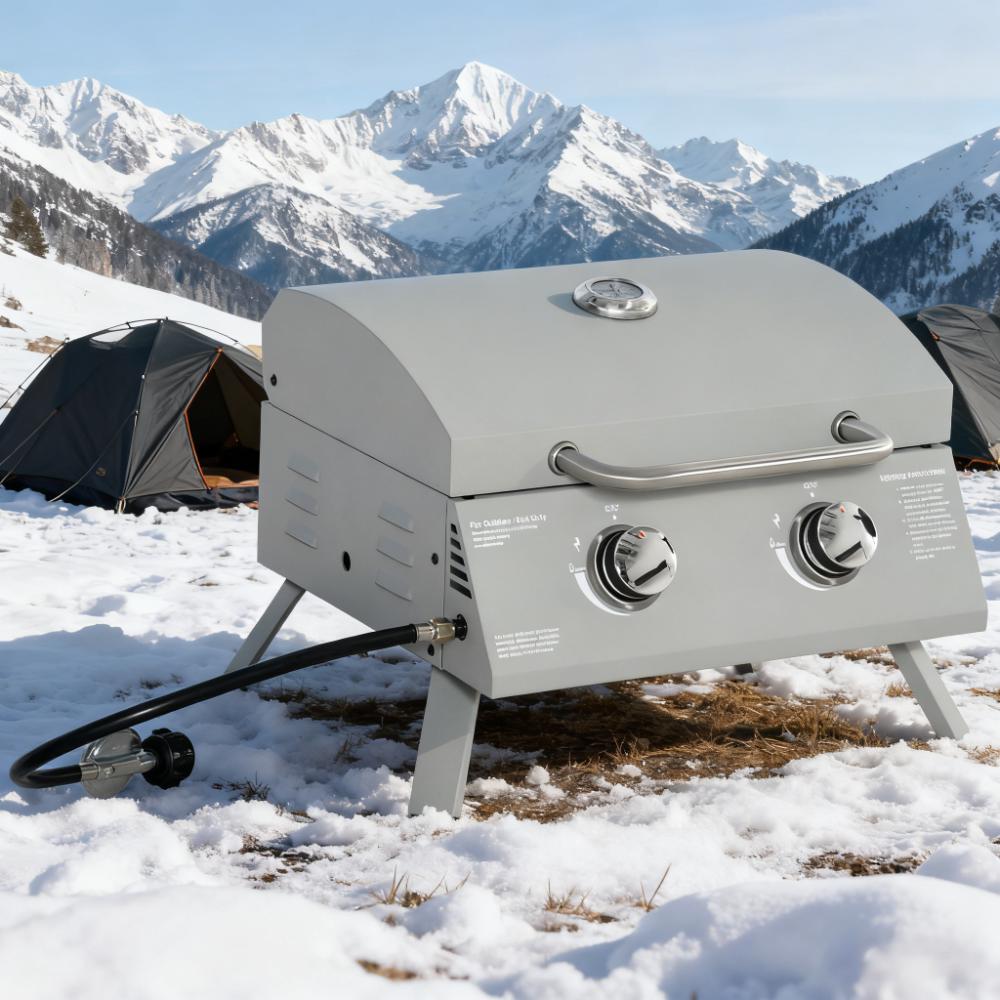 21.75" Portable Grill with 2 Burners Camping  Charcoal BBQ