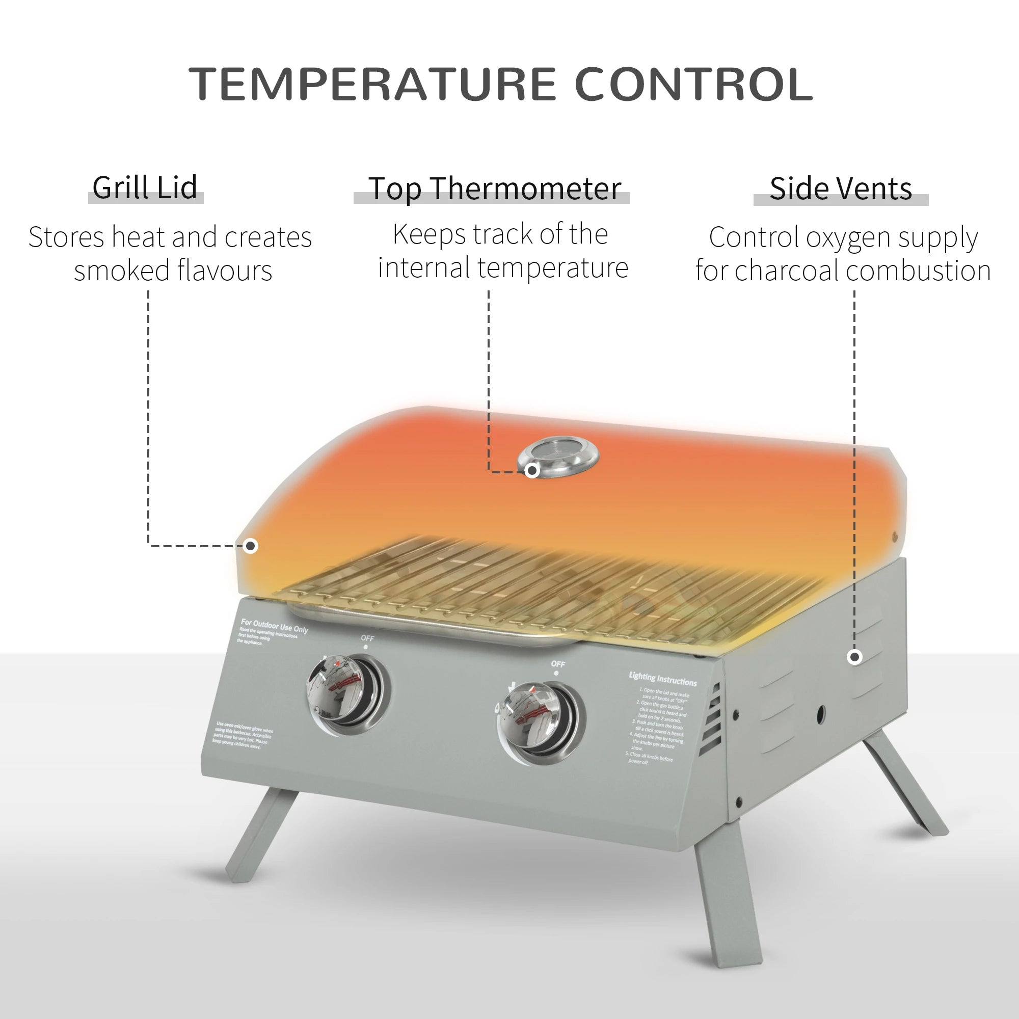 21.75" Portable Grill with 2 Burners Camping  Charcoal BBQ