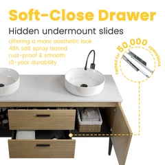 Emilia 60" Striped Natural Oak Bathroom Vanity with Ceramic Sink, Freestanding Bathroom Vanity for Modern Bathroom, KD