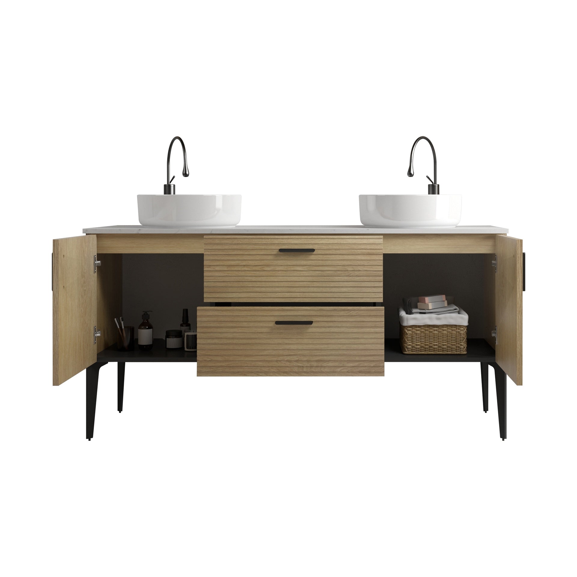 Emilia 60" Striped Natural Oak Bathroom Vanity with Ceramic Sink, Freestanding Bathroom Vanity for Modern Bathroom, KD