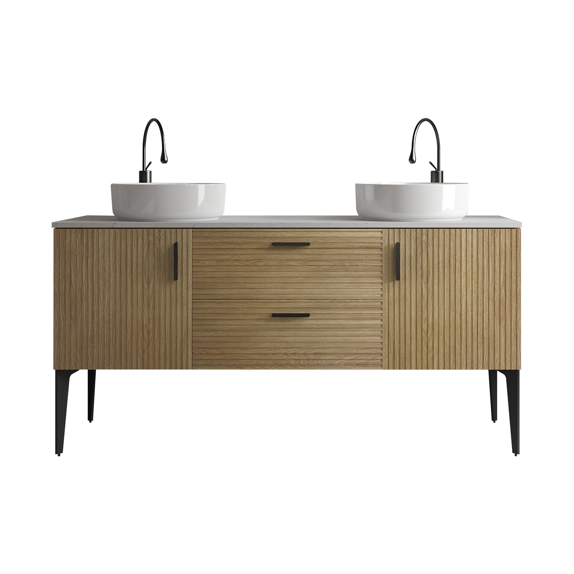 Emilia 60" Striped Natural Oak Bathroom Vanity with Ceramic Sink, Freestanding Bathroom Vanity for Modern Bathroom, KD