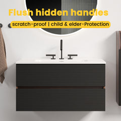 Gloria 36" Wall Mounted Soft Black & Walnut Bathroom Vanity with Integrated Ceramic Sink with 3 holes, with Overflow, Large Storage Floating Bathroom Vanity for Modern Bathroom, KD