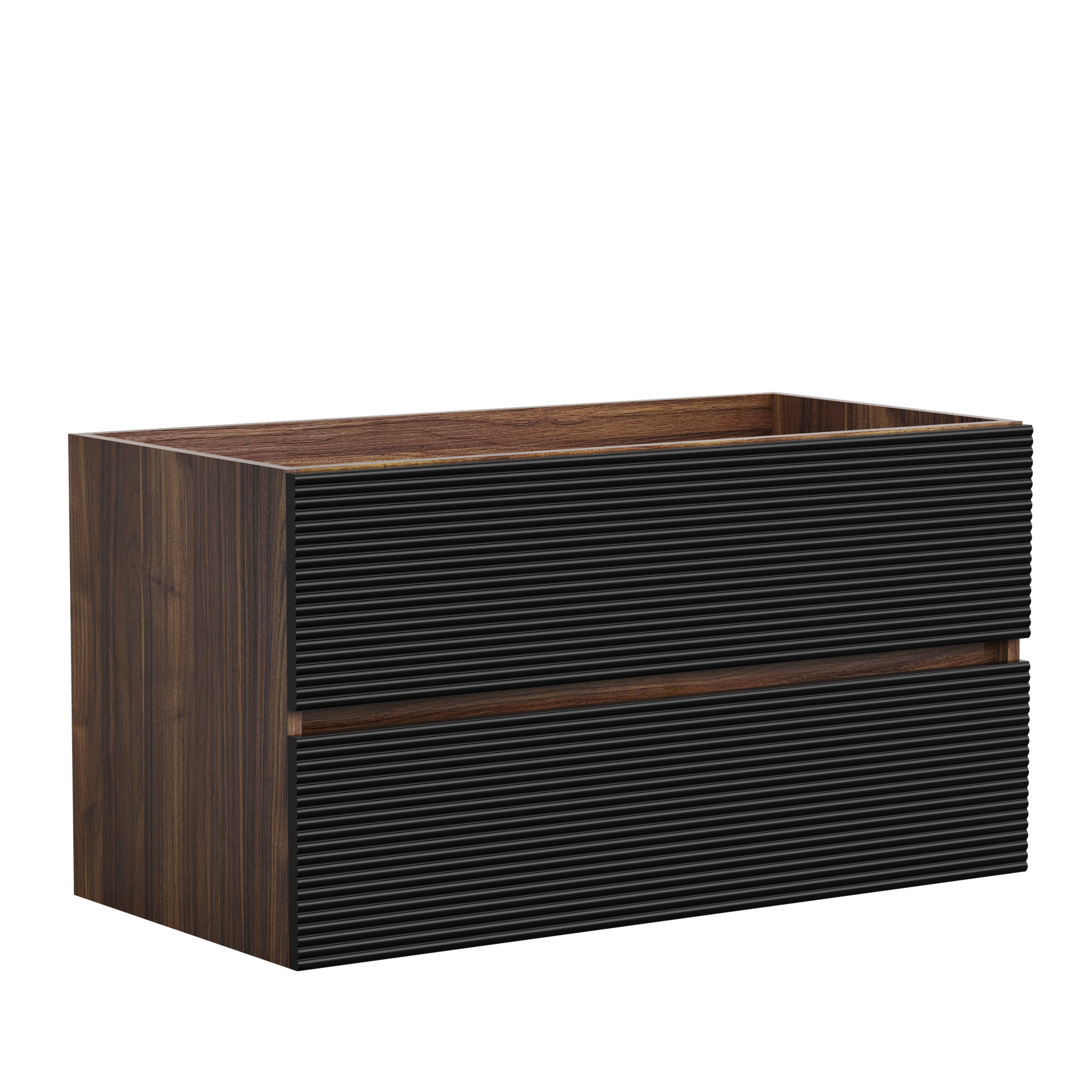 Grace 36" Walnut Bathroom Vanity with Soft Black Drawers WITHOUT Sink, Wall Mounted Floating Bathroom Cabinet for Modern Bathroom,  KD