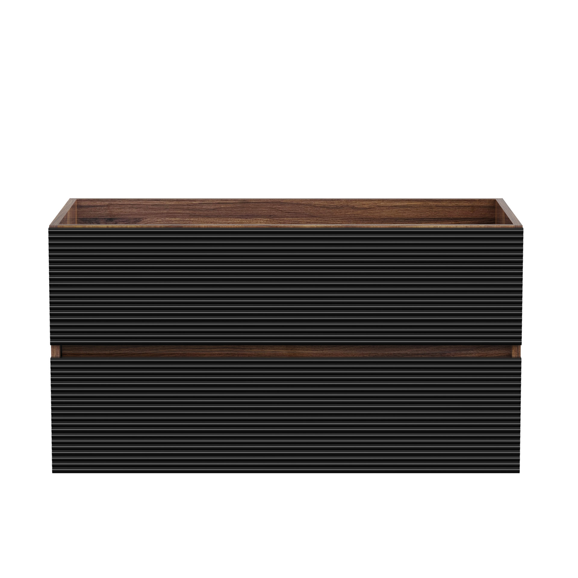 Grace 36" Walnut Bathroom Vanity with Soft Black Drawers WITHOUT Sink, Wall Mounted Floating Bathroom Cabinet for Modern Bathroom,  KD