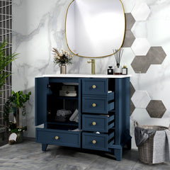 35.6" Modern Bathroom Vanity Sink Combo with Painted Surface, Mid-Century Freestanding Freestanding Bathroom Vanity Sink with Storage, High-end Restroom Vanity Cabinet with Drawers & Metal Handles