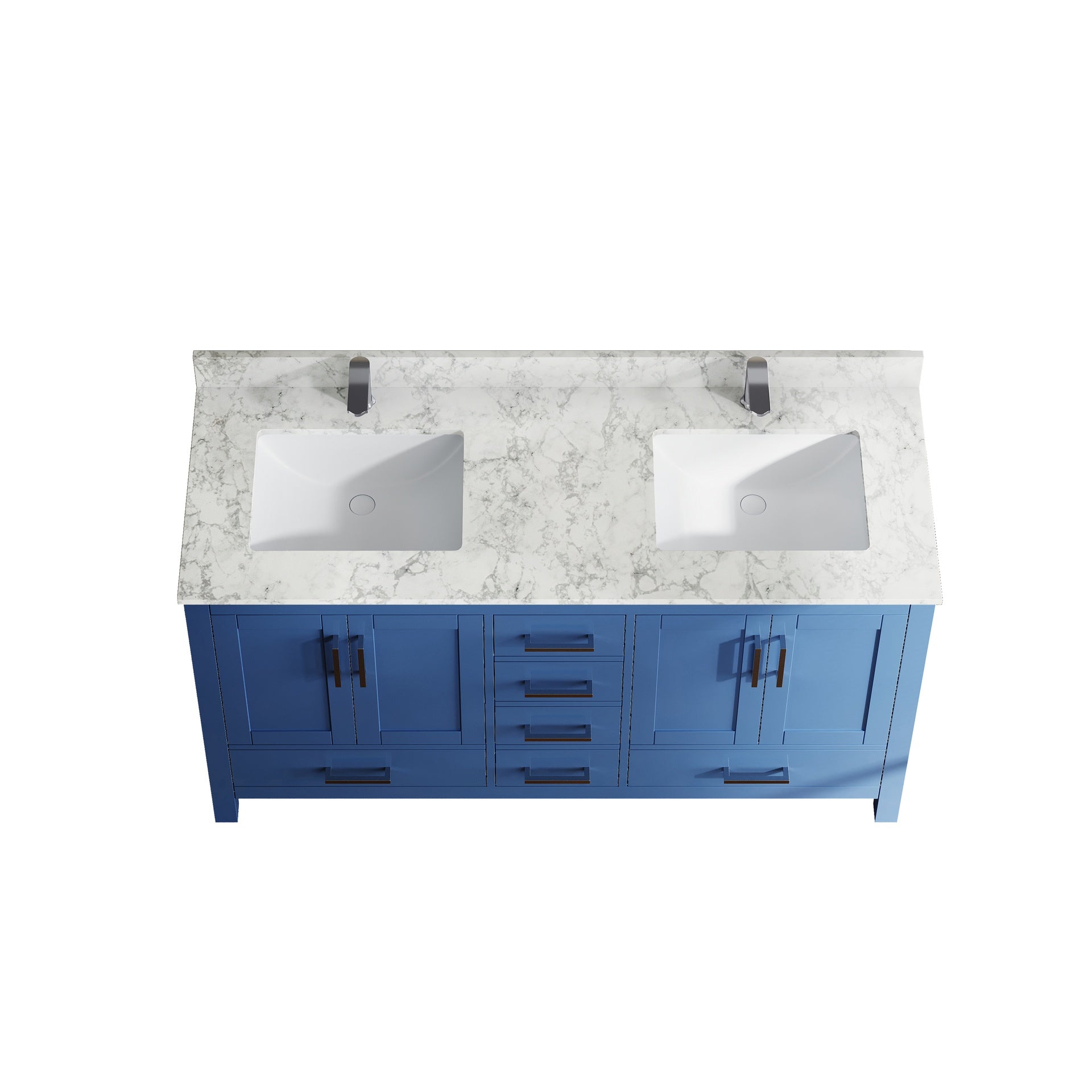 59" Premium  Bathroom Vanity with Double Basins Sink & Faucet Hole, Bathroom Storage Vanity Sink Cabinet with 4 Doors ＆ 6 Drawers in Blue