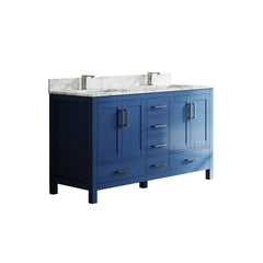 59" Premium  Bathroom Vanity with Double Basins Sink & Faucet Hole, Bathroom Storage Vanity Sink Cabinet with 4 Doors ＆ 6 Drawers in Blue