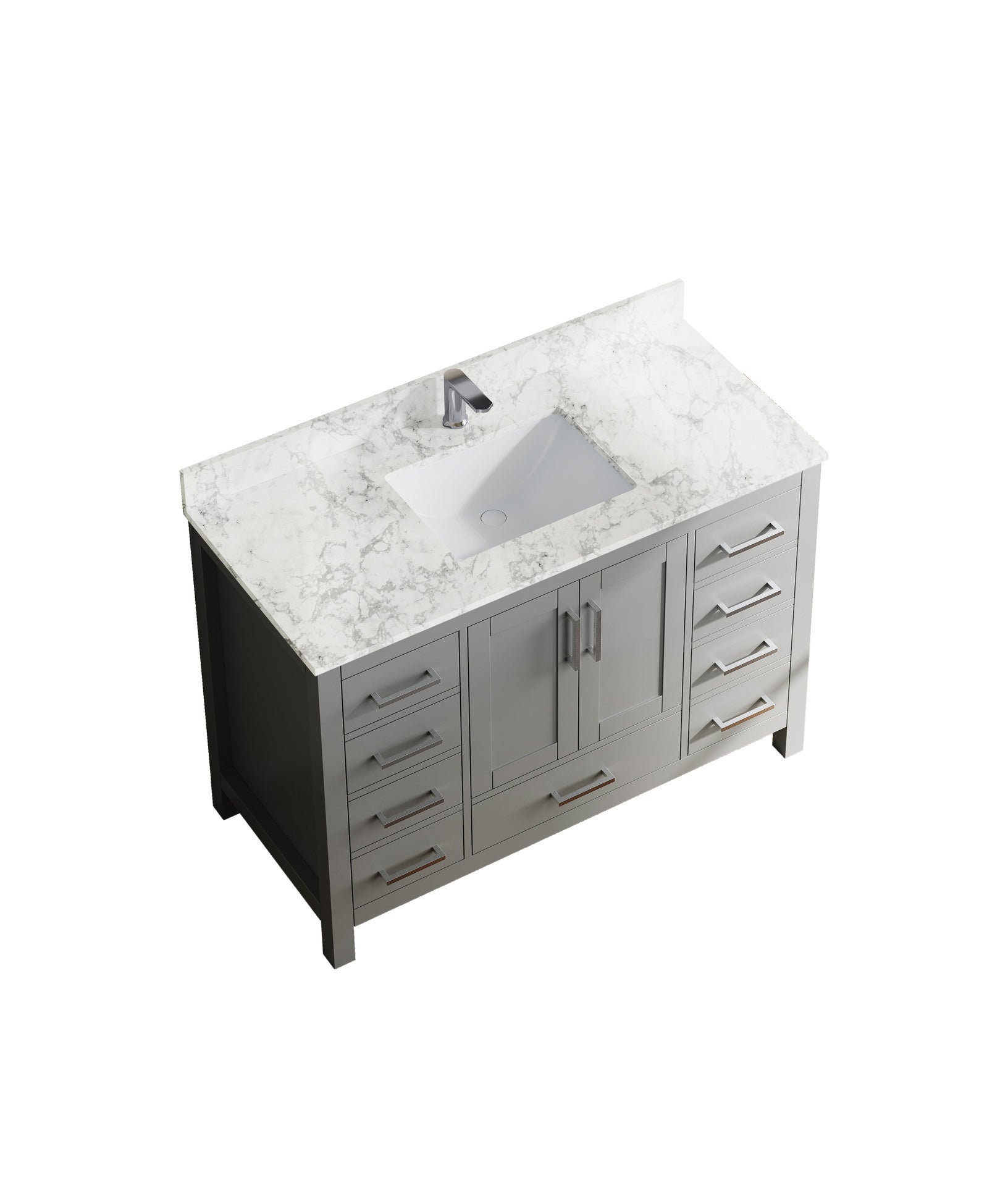 47" Bathroom Storage Vanity Cabinet with Sink & Faucet Hole, Bathroom Vanity with 2 Doors ＆ 9 Drawers(Gray)