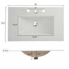 36" Bathroom Vanity with Ceramic Sink, Bathroom Vanity with Tip-Out Tray and 2 Full-Extension Drawers, Silver Pulls and Soft Close Drawer Slides Design, 1 Open Shelf at the Bottom, Gray