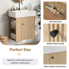 21.6 inch Modern Floating Bathroom Vanity with Ceramic Basin - Perfect for Small Bathrooms, Left side storage