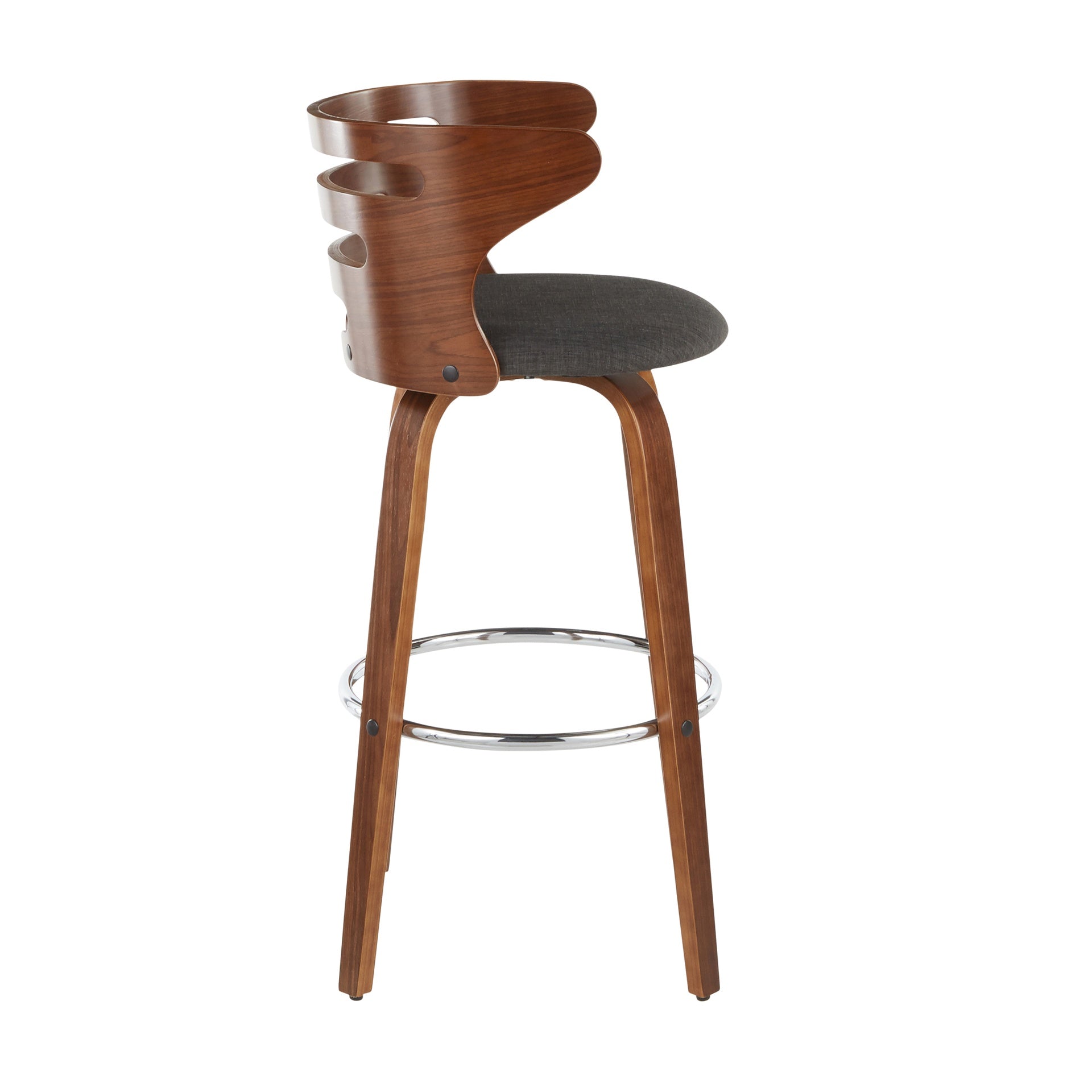Cosini Mid-Century Modern Barstool with Swivel in Walnut and Charcoal Fabric by LumiSource - Set of 2