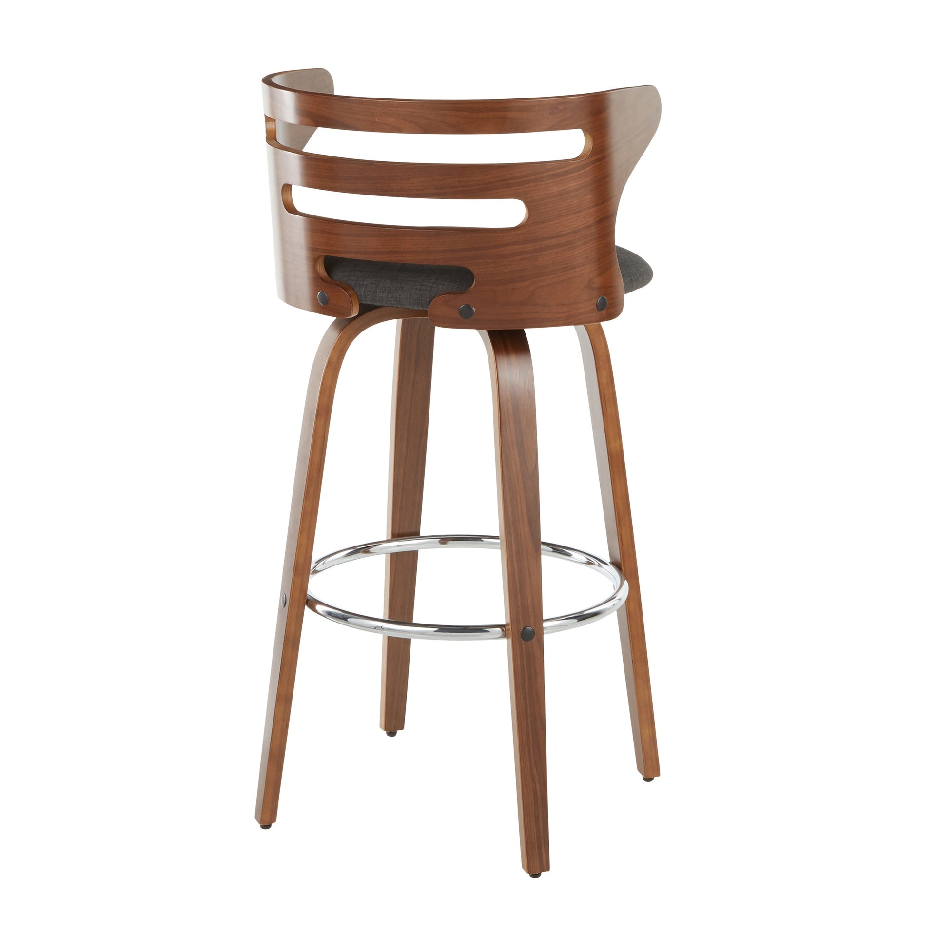 Cosini Mid-Century Modern Barstool with Swivel in Walnut and Charcoal Fabric by LumiSource - Set of 2