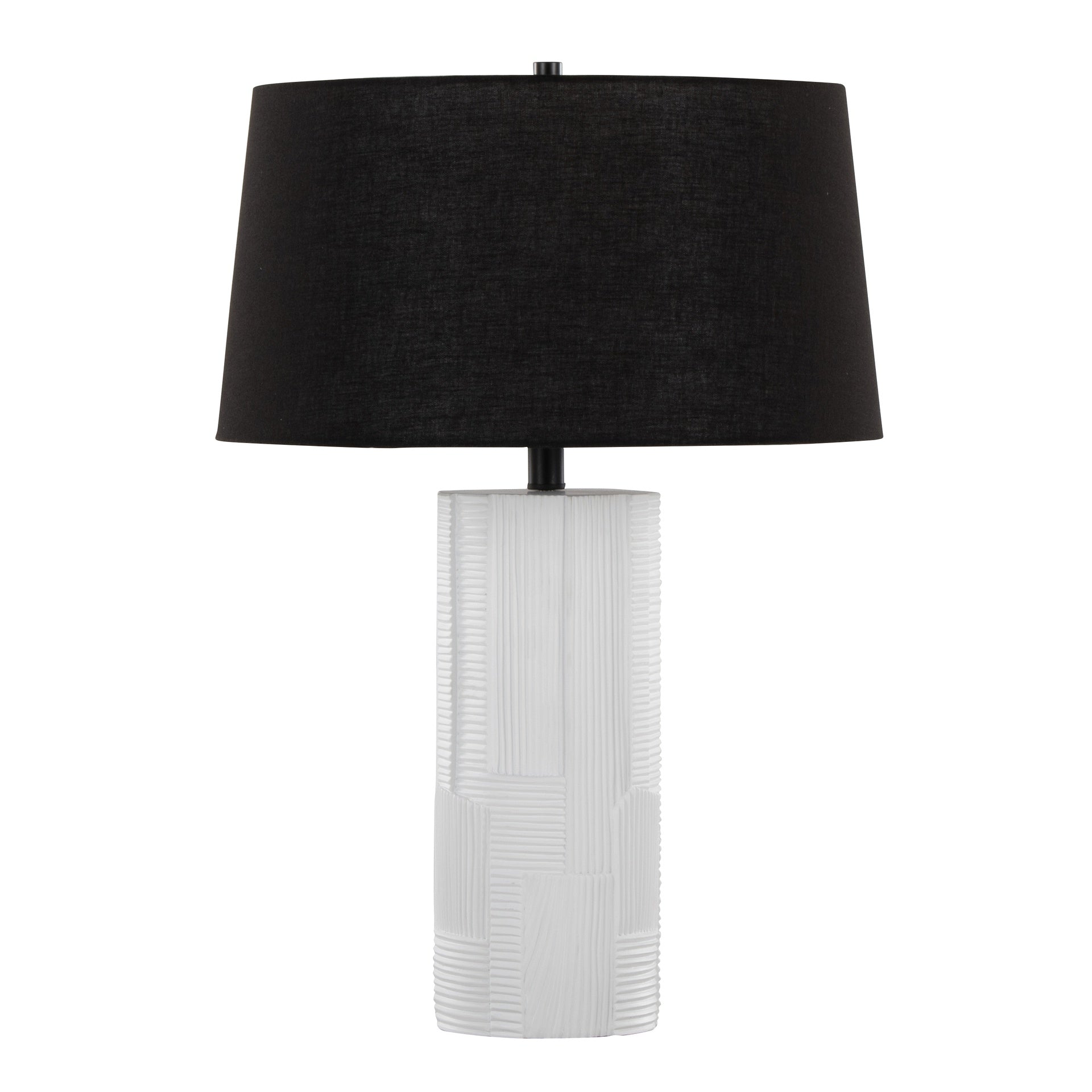 Petra 26" Contemporary Polyresin Table Lamp in Cream Polyresin and Black Metal with Black Linen Shade by LumiSource - Set of 2