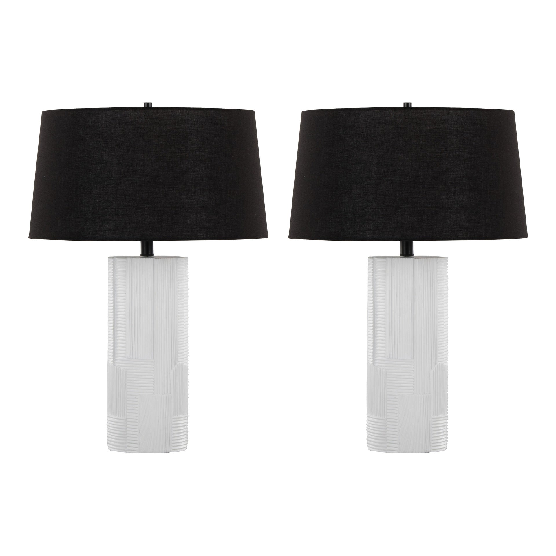 Petra 26" Contemporary Polyresin Table Lamp in Cream Polyresin and Black Metal with Black Linen Shade by LumiSource - Set of 2