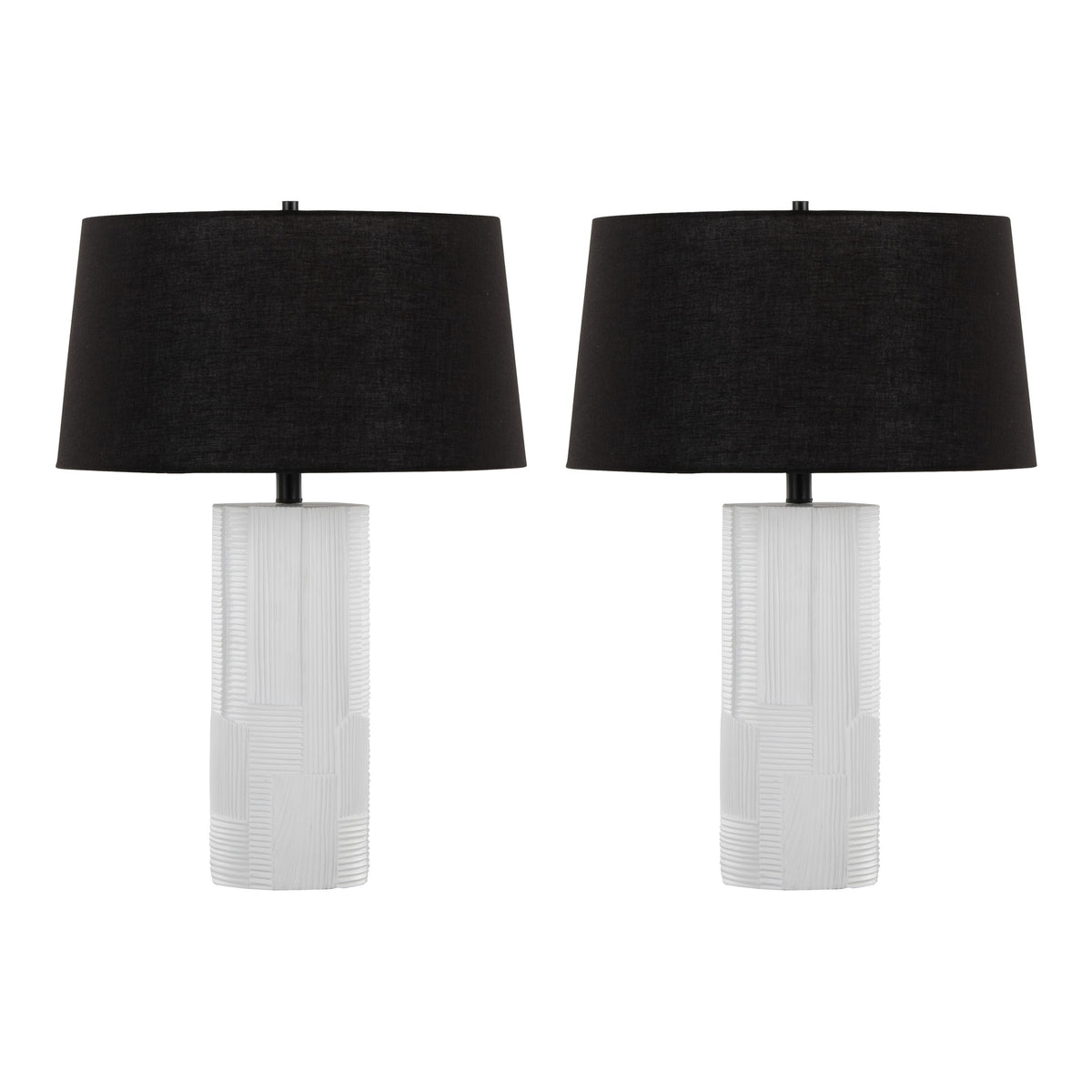 Petra 26" Contemporary Polyresin Table Lamp in Cream Polyresin and Black Metal with Black Linen Shade by LumiSource - Set of 2