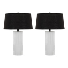 Petra 26" Contemporary Polyresin Table Lamp in Cream Polyresin and Black Metal with Black Linen Shade by LumiSource - Set of 2