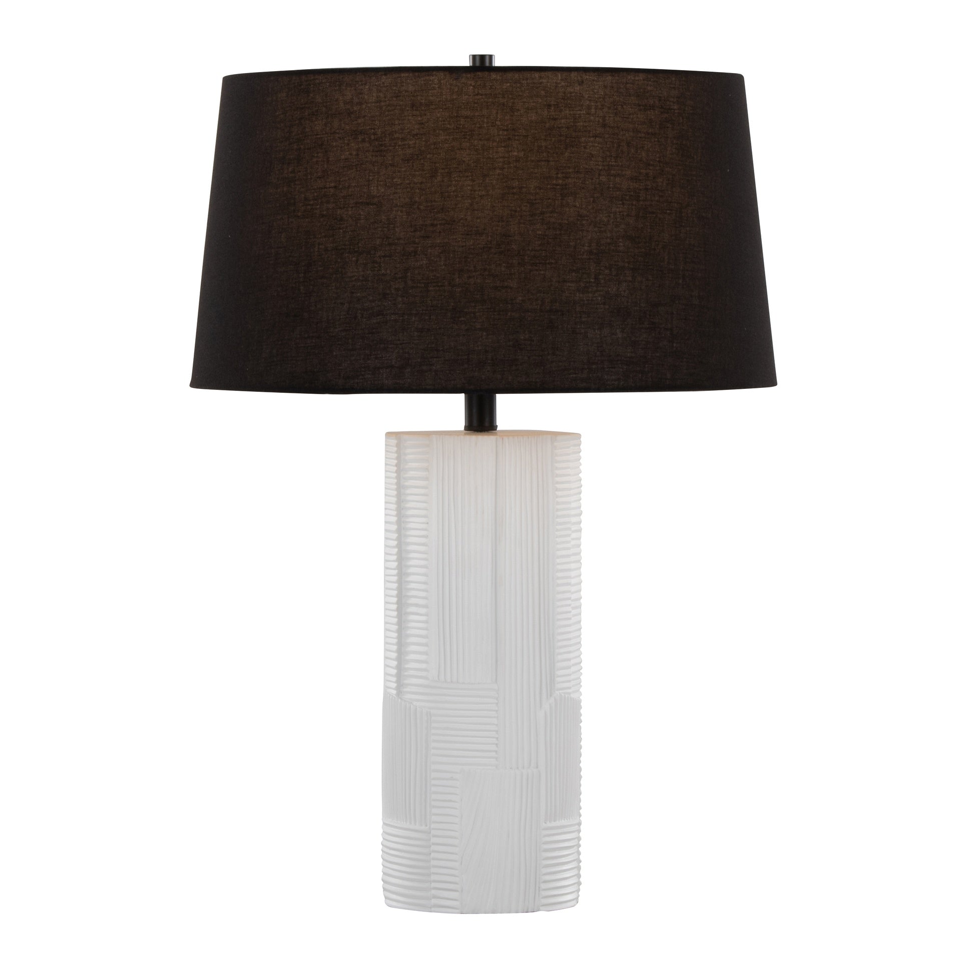 Petra 26" Contemporary Polyresin Table Lamp in Cream Polyresin and Black Metal with Black Linen Shade by LumiSource - Set of 2