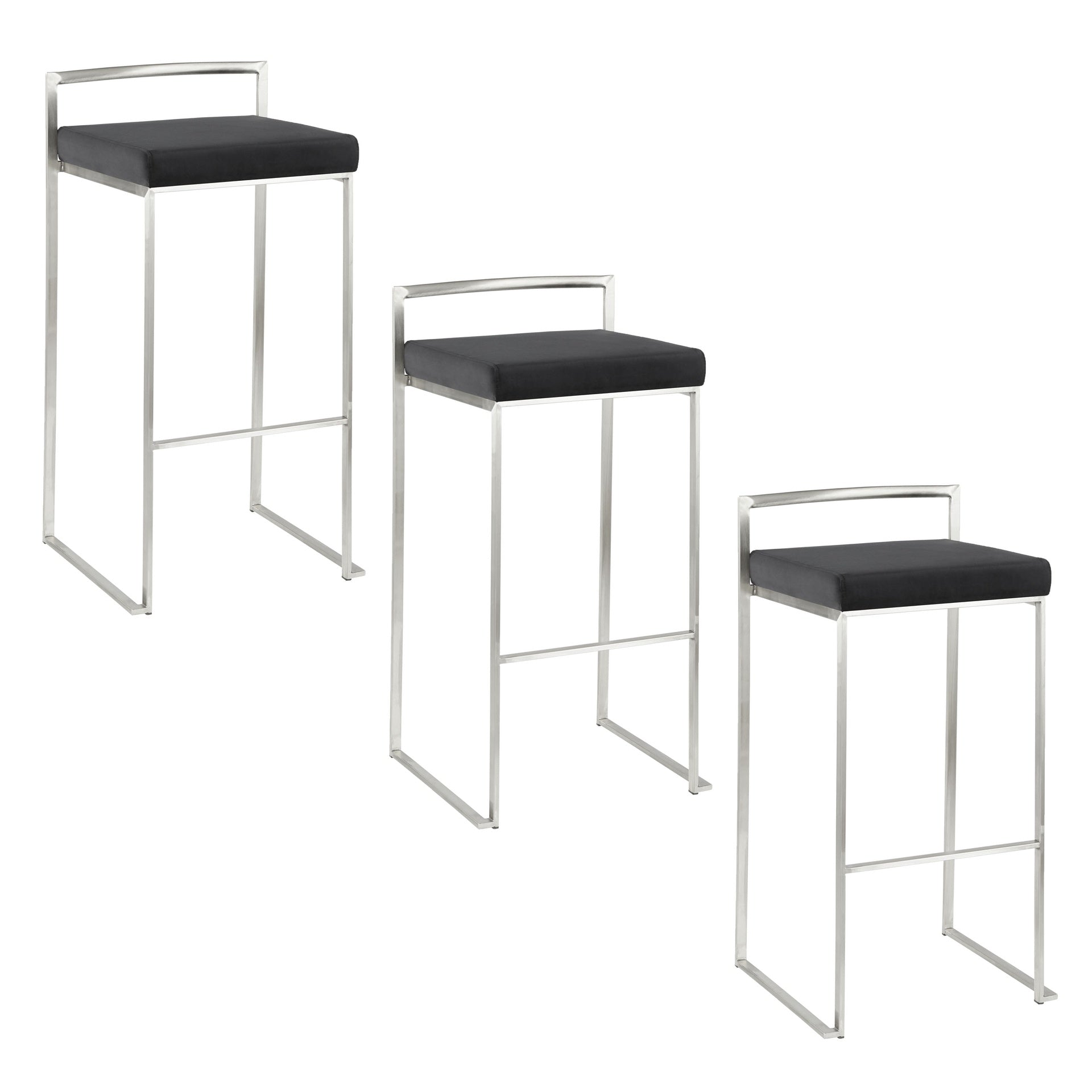 Fuji 30" Contemporary Stackable Barstool with Black Faux Leather by LumiSource - Set of 3