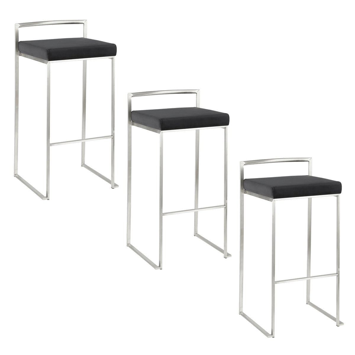 Fuji 30" Contemporary Stackable Barstool with Black Faux Leather by LumiSource - Set of 3
