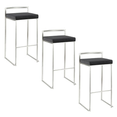 Fuji 30" Contemporary Stackable Barstool with Black Faux Leather by LumiSource - Set of 3