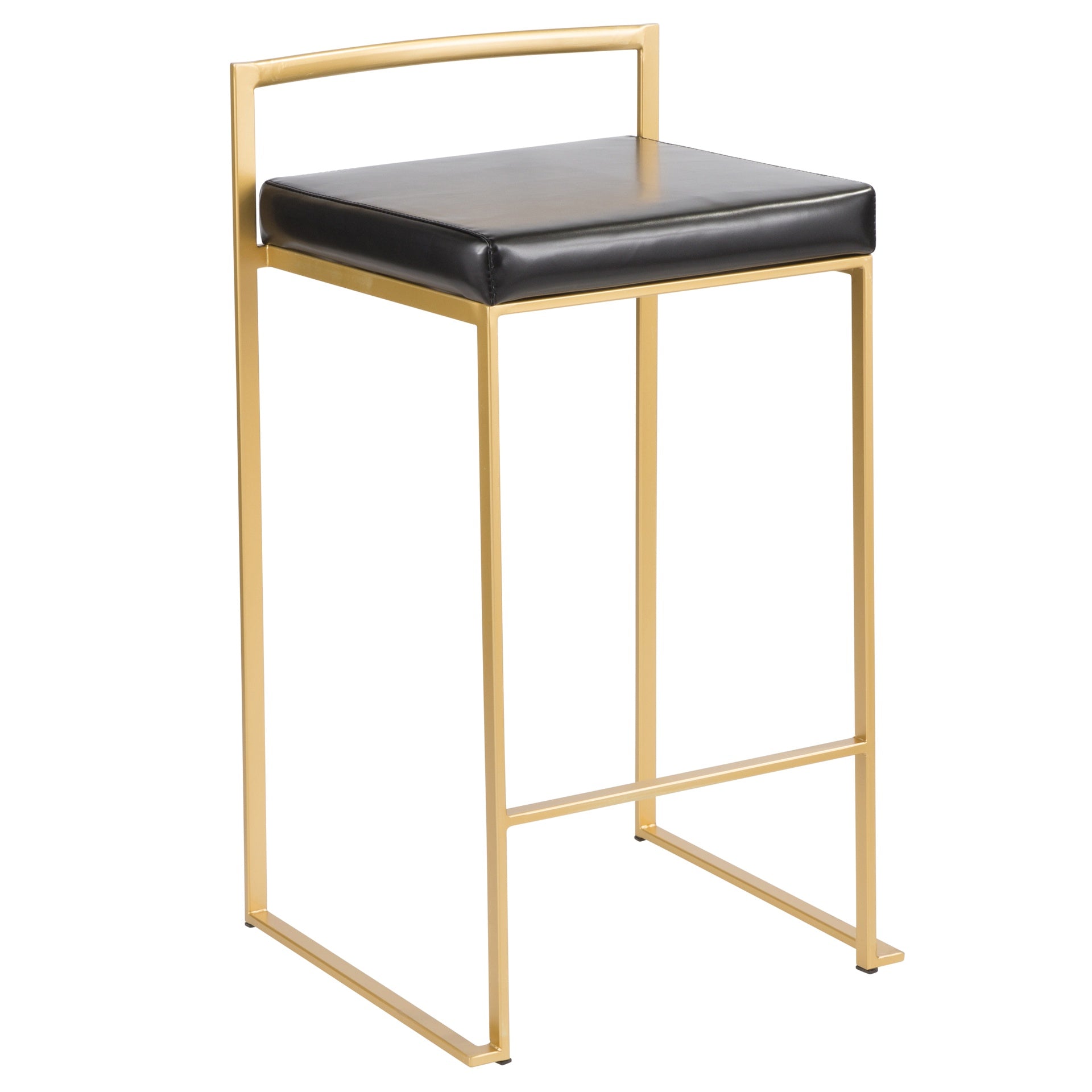 Fuji 26" Contemporary Counter Stool in Gold Metal with Black Faux Leather by LumiSource - Set of 3