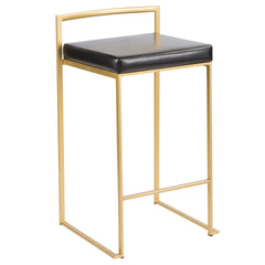 Fuji 26" Contemporary Counter Stool in Gold Metal with Black Faux Leather by LumiSource - Set of 3