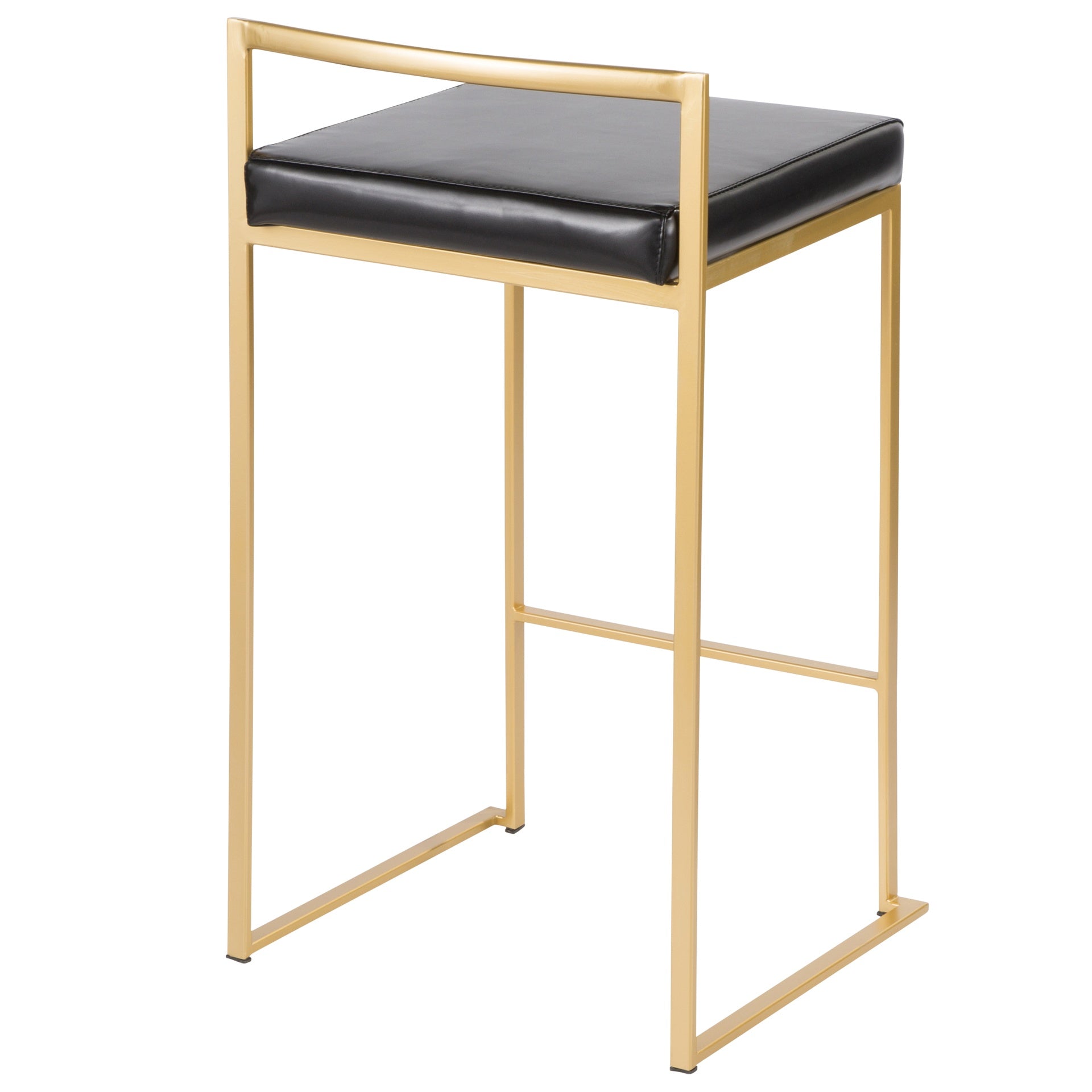 Fuji 26" Contemporary Counter Stool in Gold Metal with Black Faux Leather by LumiSource - Set of 3