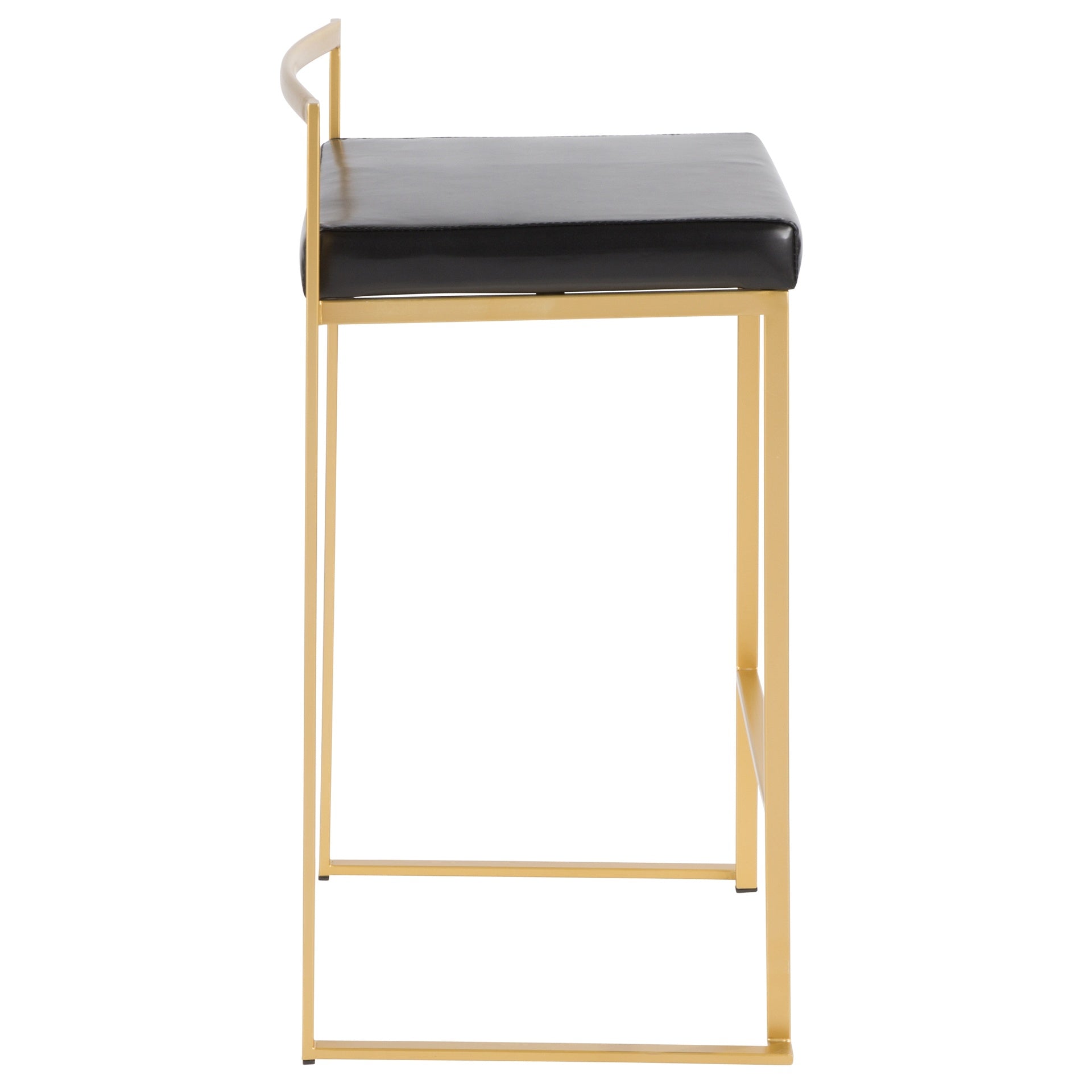 Fuji 26" Contemporary Counter Stool in Gold Metal with Black Faux Leather by LumiSource - Set of 3