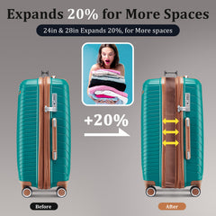 Luggage Sets 4 Piece(14/20/24/28), Expandable Lightweight Suitcase with 4 Double 360 Degrees Mute Spinner Wheels PP Materials Durable TSA Lock Travel Luggage
