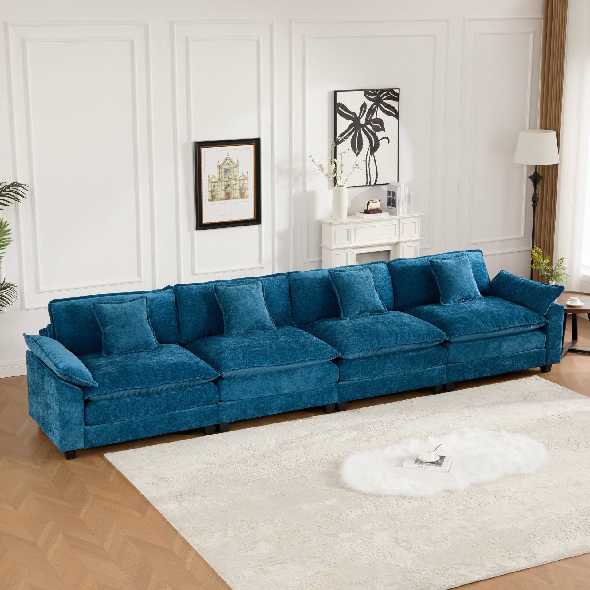 Wider Armrest 3 Seats (Ottoman is not included), Modern Sectional Couch, for Living Room Bedroom and Apartment, Comfy Double Layer Upholstered Seat Cushion, Breathable Chenille Fabric,Blue,SW5044BL