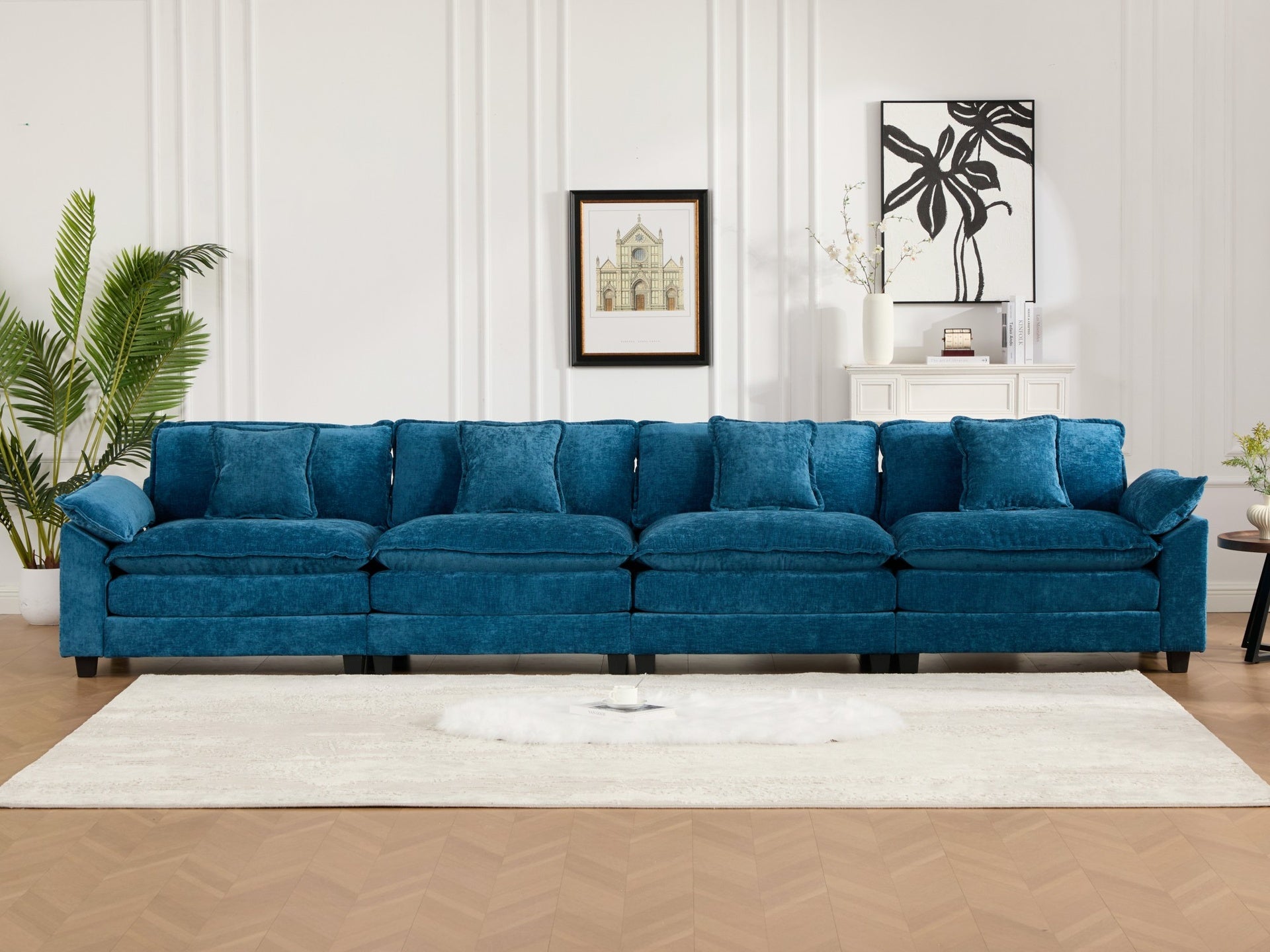 Wider Armrest 3 Seats (Ottoman is not included), Modern Sectional Couch, for Living Room Bedroom and Apartment, Comfy Double Layer Upholstered Seat Cushion, Breathable Chenille Fabric,Blue,SW5044BL