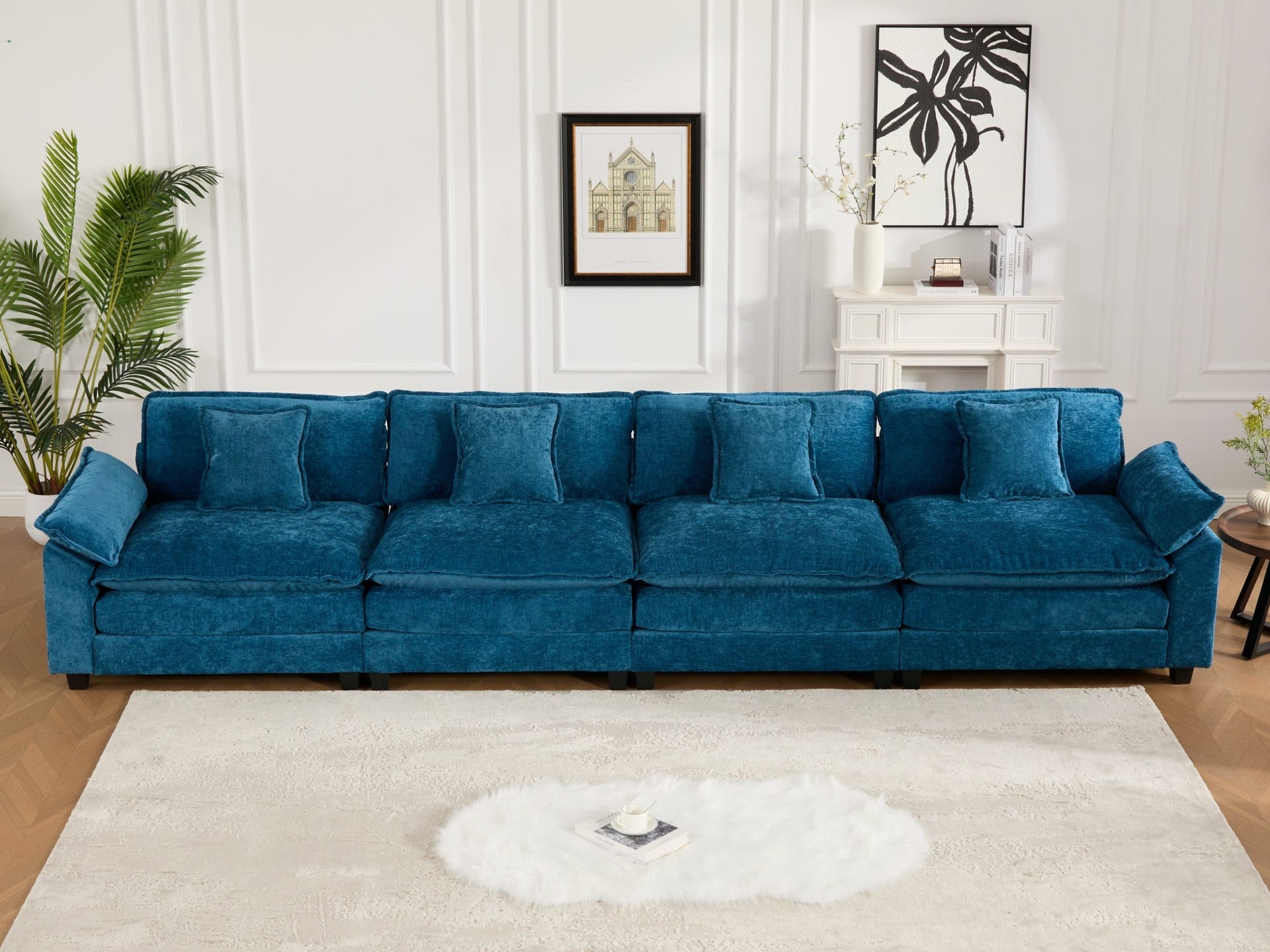 Wider Armrest 3 Seats (Ottoman is not included), Modern Sectional Couch, for Living Room Bedroom and Apartment, Comfy Double Layer Upholstered Seat Cushion, Breathable Chenille Fabric,Blue,SW5044BL